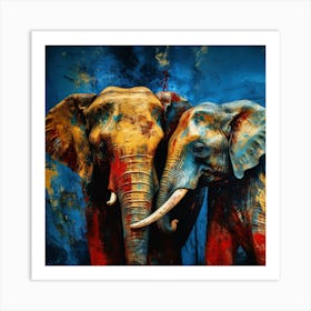 Elephants In Love Art Print