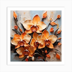 Pattern with Orange Orchid flowers 1 Art Print