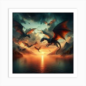 Dragons Flying In The Sky 1 Art Print