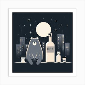 Bear And A Bottle Art Print