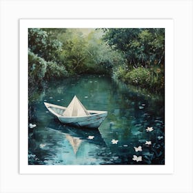 Boat In The Garden Pond Art Print