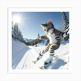 Gato En La Nieve Esquiando Art Print