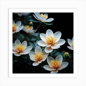 White Flowers On A Black Background Art Print