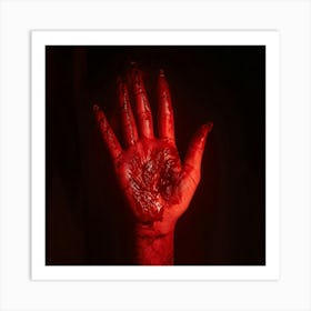 Bloody Handprint With A Sinister Texture Deep Red Hue Backlit By A Ghostly Glow Shadowy Surface Wh (6) Art Print