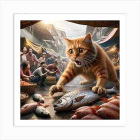 Cat In The Market Art Print