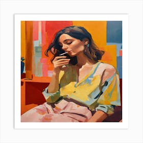 Woman Smoking A Cigarette 1 Art Print