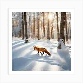 Red Fox In A Snow Covered Forest 1 Art Print