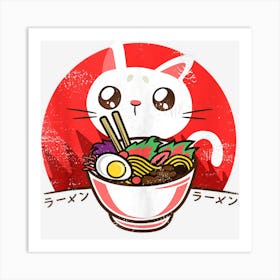 Trending Kawaii Japanese Ramen Noodles Anime Cat Gift Art Print