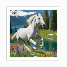 White Horse Running Art Print