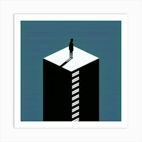 Silhouette Of A Man On Top Of A Building Art Print