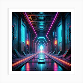 Neon Glowing Hallway Art Print