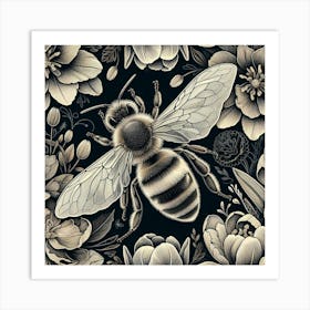 Bees And Flowers 2 Art Print