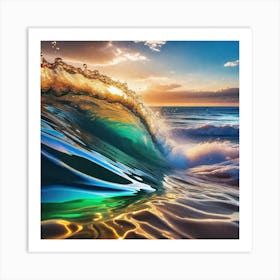 Wave At Sunset Art Print