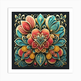 Abstract art of exotic flowers with vibrant abstract hearts in their designs, hearts, 9 Art Print