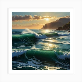 ocean scene with waves crashing on the shore Art Print