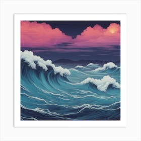 Ocean Waves 90's retro art, natural disaster Art Print