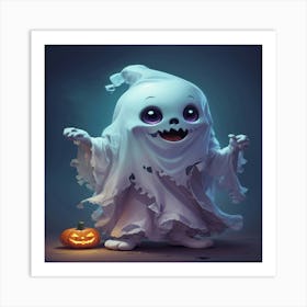 Ghost With Pumpkin Art Print