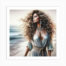 Beautiful Woman On The Beach Art Print