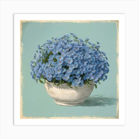 Blue Flowers In A Pot Art Print