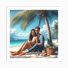 Couple of lovers under Palm tree 1 Art Print