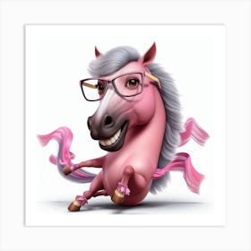 Pink Horse With Glasses Art Print