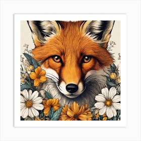 Fox And Flowers Art Print
