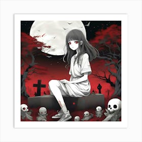 Anime Girl With Skulls 1 Art Print