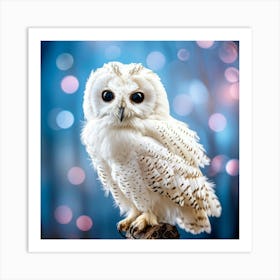 White Owl With Soft Features Perched On A Twig Exhibiting A Peaceful Smile Wings Tucked By Its Sid Art Print