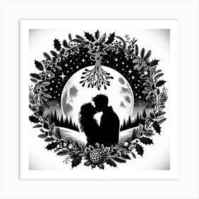 Couple Kissing At The Moon Art Print