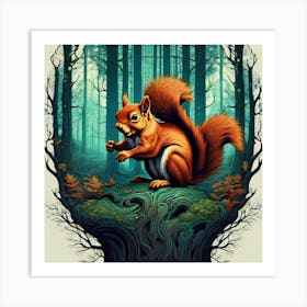 Squirrel In The Woods 41 Art Print