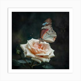 Butterfly On A Rose 1 Art Print