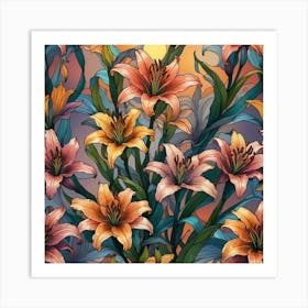 Pattern With Lilies Art Print