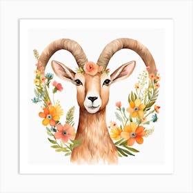 Floral Baby Ibex Nursery Illustration (23) Art Print
