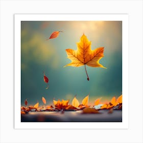 Autumn Leaf Flying In The Air Art Print