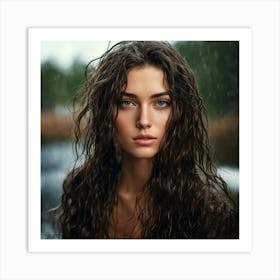 Beautiful Girl In Rain Art Print