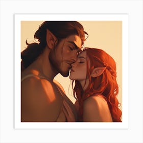 Kissing Elves Art Print