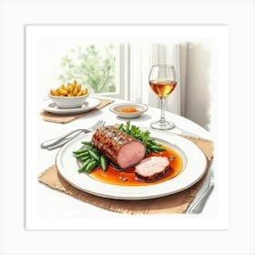 Roasted Pork With Green Beans Art Print