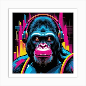 Gorilla With Headphones Art Print