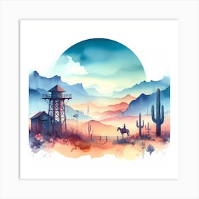 Watercolor Of A Desert Landscape Art Print