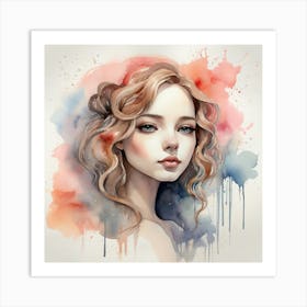 Watercolor Girl Painting Art Print