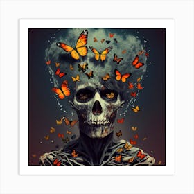 Skeleton With Butterflies Art Print