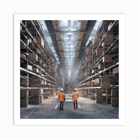 Warehouse Workers Standing In A Warehouse Art Print