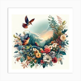 Birds And Flowers Art Print