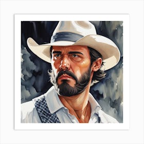 The Cowboy In White - Watercolor Portrait Art Print