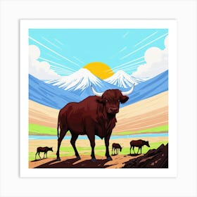 Bulls In The Mountains 12 Art Print