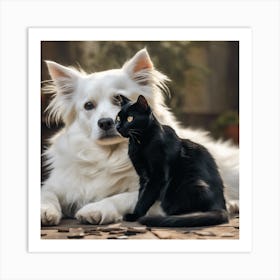 Black Cat And White Dog 5 Art Print