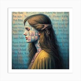 woman face, she pretends not to suffer, Peter Blake, Beth Conklin, Laurel Burch, Anni Albers, Helene Beland, Leon Bakst, Agnes Cecile. 1 Art Print