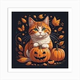 Cat With Pumpkins Art Print