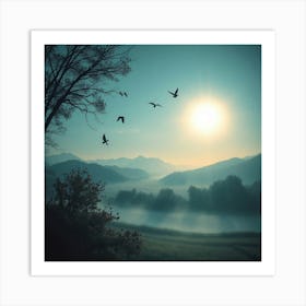 Birds In The Mist Art Print