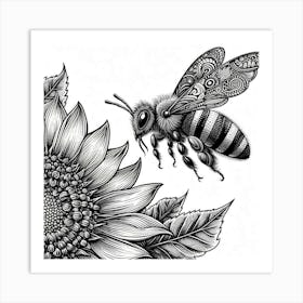 Line Art bee Art Print